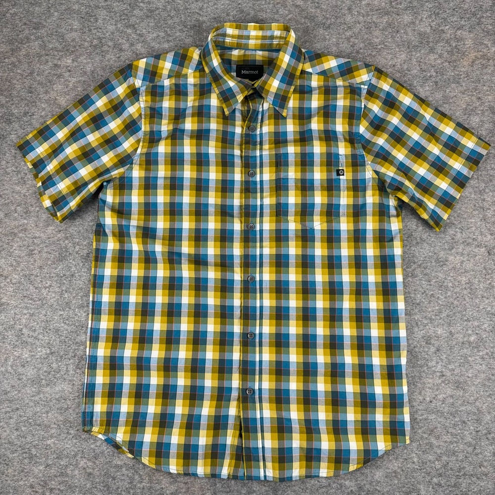 Marmot Kingswest Button Up Shirt Plaid Nylon Polyester Pocket Mens Medium M
